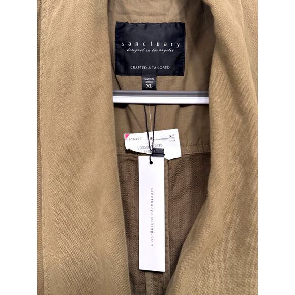 NWT Linen Cotton Sanctuary Sleeveless Army Green Drawstring Vest with Pockets - Picture 7 of 8